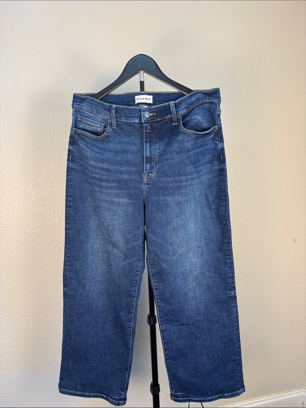 Wide Cropped Jeans in Deep Blue by Frame